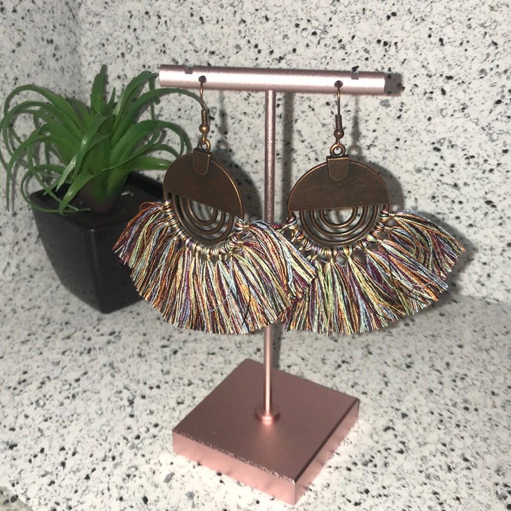 Colorful Dangling Round Tassel Earrings